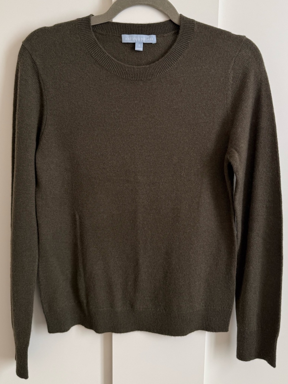 Antonio Melani Cashmere Sweater Crewneck Olive Green Plush Soft Quiet Luxury S - Picture 2 of 6